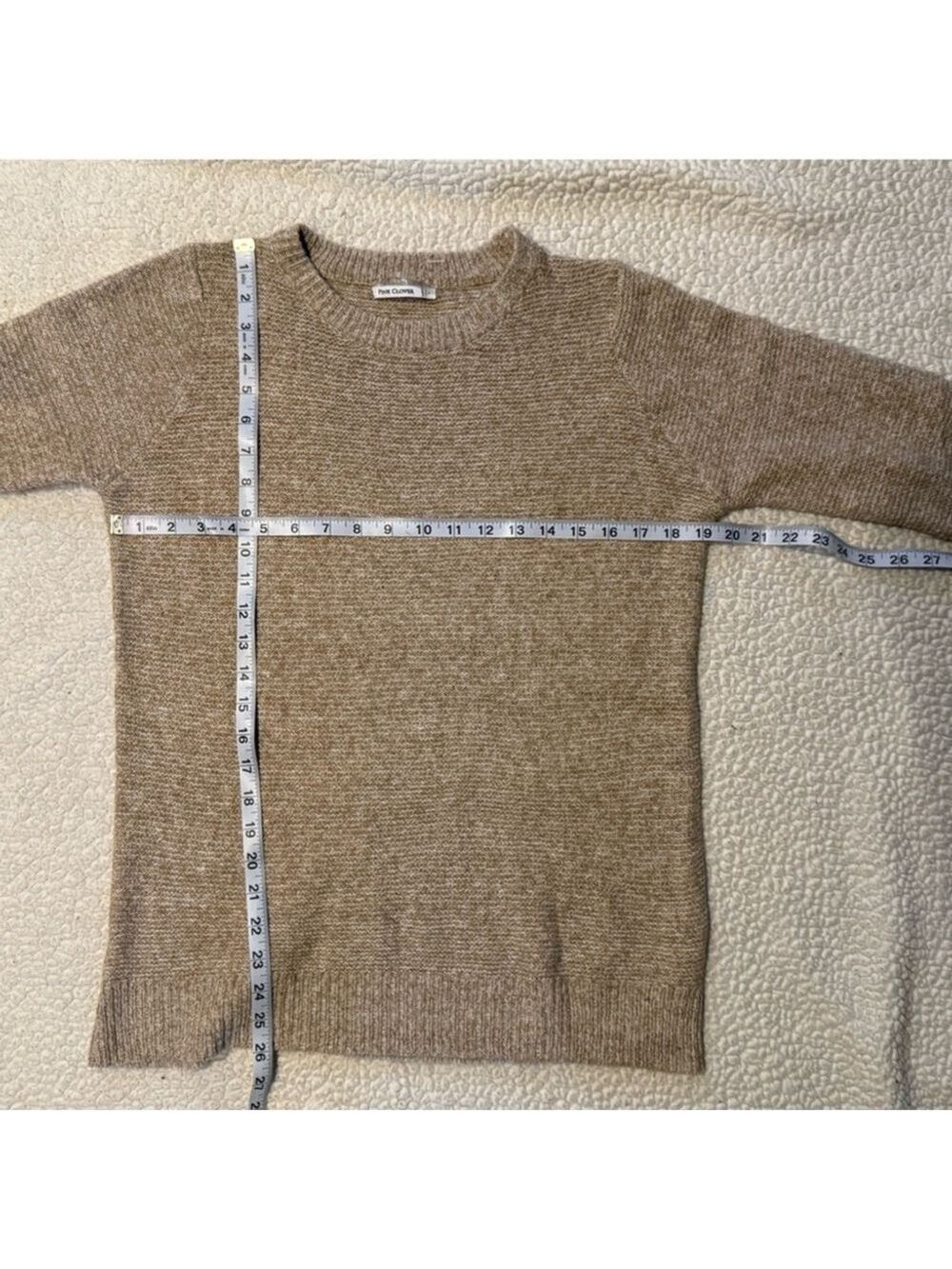 Pink Clover Beige Knit Sweater Small Neutral Lightweight Crewneck Pullover Cozy - Picture 13 of 16